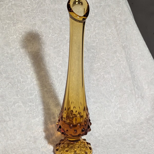 Fenton Amber Hobnail Bud Vase With Logo