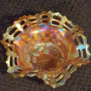 Fenton Carnival Marigold Pine Cones Bowl