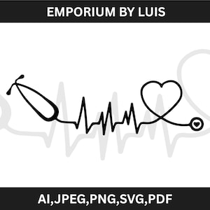 Hartstethoscoop SVG, stethoscoop Svg, essentiële werker Svg, arts Svg, verpleegkundige Svg hartslag Svg, shirt, DXF, Eps, Jpg, ziekenhuiscircuit