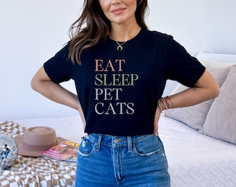 Essen Schlaf Haustier Katzen Unisex Shirt - Katzenmutter Shirt - Katzen Shirt - Katzenliebhaber Shirt - Katzenliebhaber Geschenk - süße Katze - Lustiges Katzen Shirt - Kitty Shirt