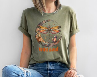 Wild Soul Dragonfly Spring Unisex Shirt - Botanical Floral Graphic Tee - Gift for Women - Gardening Lover Gift - Dragonfly Lover