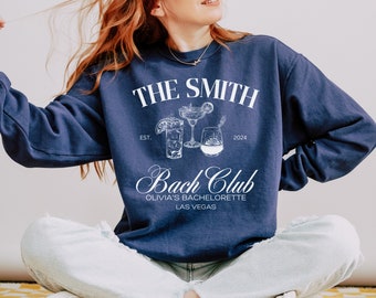 Mercancía de despedida de soltera de lujo, despedida de soltera de colores cómodos, sudadera con cuello redondo con nombre personalizado, club de cócteles sociales, regalos de fiesta nupcial, boda