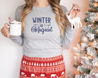 Winter is Magical Long Sleeve Shirt, Winter Shirt, Christmas Shirt, Holiday Shirt, Women Christmas Shirt, Winter Sweatshirt, Cozy Shirt