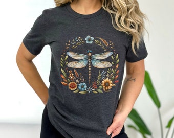Dragonfly Spring Unisex Shirt - Botanical Floral Graphic Tee - Gift for Women - Vintage Dragonfly Lover Gift - Spring Shirt - Garden Gift