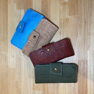 Cartera alta de corcho / Cartera de mujer / Monedero Pal / Bolsa snap / Cartera de corcho / Vegana / Hecha a mano