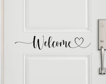 Welcome Front Door Decal | Welcome Wall Decal | Home Décor | Front Door Decal | House Door | Porch Décor | Vinyl Decal | Cursive Heart