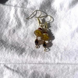 Eclectic Gold, Green, and Brown Earrings | Handmade One of a Kind | Dangle Fishhook Earrings | Beaded Jewelry | Statement Hippie Earrings |