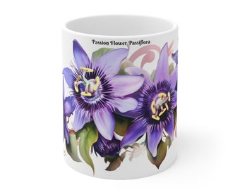 Passion Flower Passiflora Mug - Exquisite Botanical Design, Perfect for Coffee Lovers, Microwave & Dishwasher Safe, Unique Gift Idea