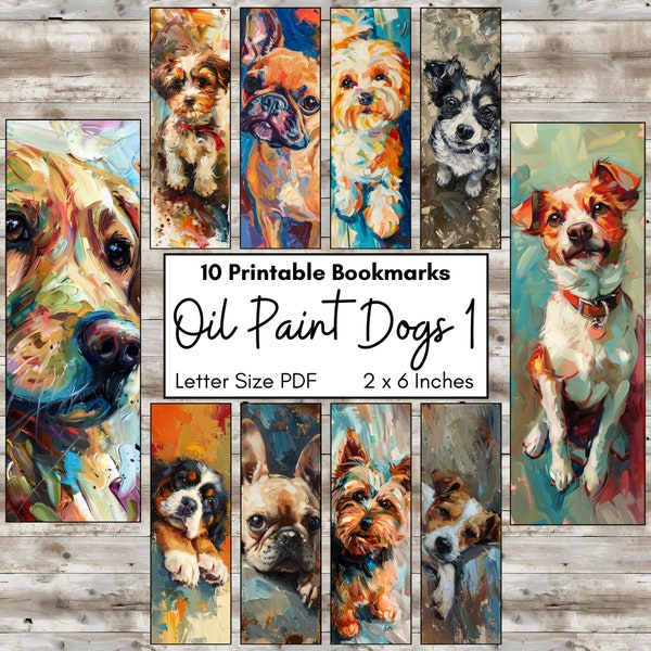Oil Painting Cute Dog Printable Bookmarks, Reader Giftable Fun Book Accessories Set, Unique Book Lover Gift, PDF Printable File, Reading Aid