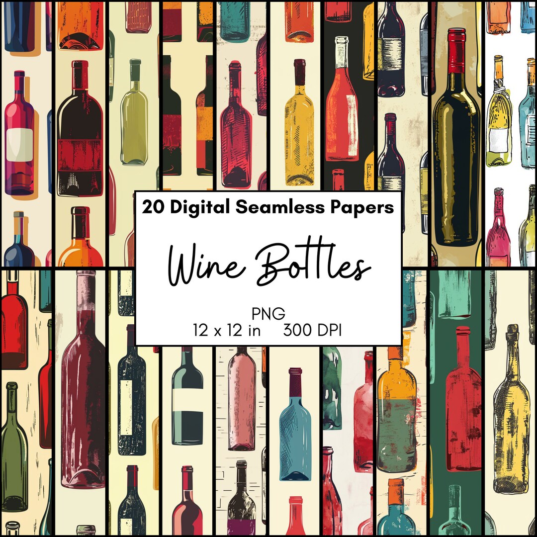Wine Bottles Seamless Repeating Pattern Digital Paper Bundle, Winery ...