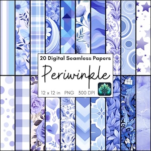 Periwinkle Blue Digital Paper Bundle, nahtloses sich wiederholendes Muster, druckbare PNG-Dateien für Scrapbook-Seiten, Collage, Kartenherstellung, Papercraft