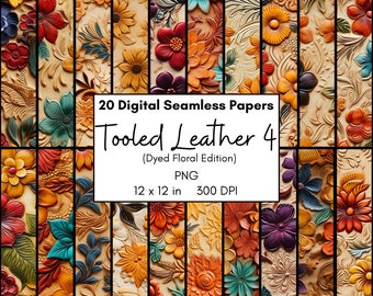 Tooled Leather Floral Digital Paper Pack, Seamless Western Patterns (PNG)