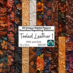 Tooled Leather Digital Paper, Seamless Repeating Pattern, Western Tumbler Wrap, PNG and SVG Files, Embossed Leather Image, Cowboy Scrapbook