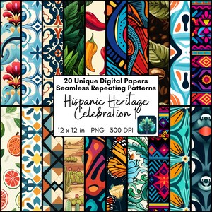 Lot de pages de célébration du Mois du patrimoine national hispanique numérique pour le scrapbooking, impression géométrique pour invitation et décoration de fête