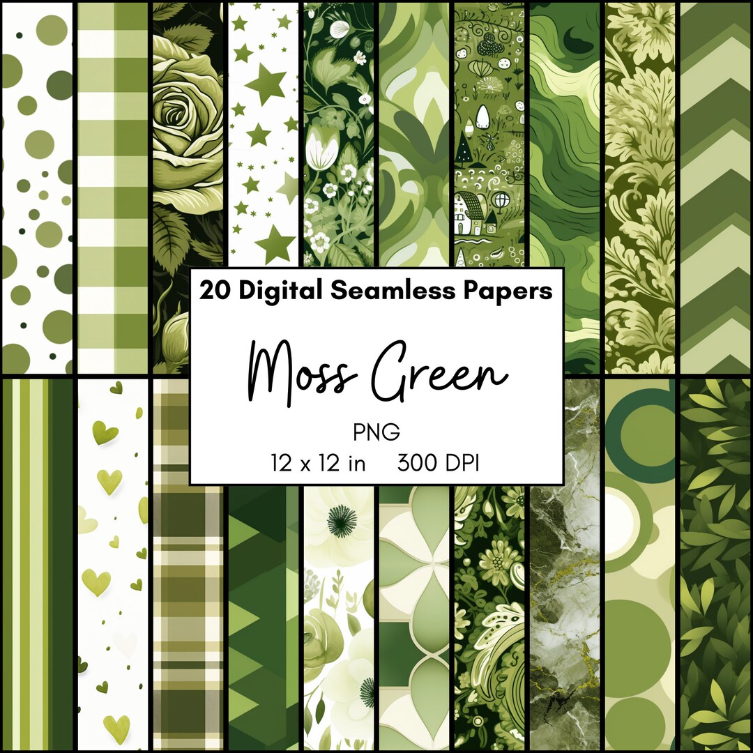 Moss Green Digital Paper Pack Seamless Repeating Pattern Wallpaper ...