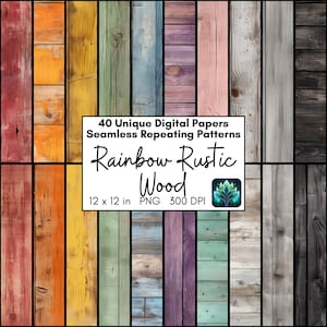 Pacchetto di legno rustico arcobaleno, carta digitale in legno di fienile con vernice sbiadita grezza, assi in legno, sfondo per computer con motivo ripetuto, diario spazzatura