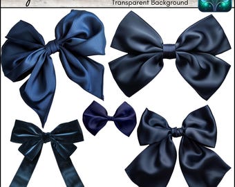 Navy Blue Ribbon Coquette Bows Digital Clip Art Set Printable PNG & SVG files for Scrapbook Ephemera Tumbler Sublimation Party Celebration