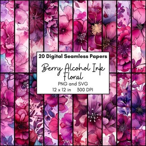 Paquet de papier numérique d'encre de baies d'alcool, floral abstrait répétitif sans couture, sublimation Wrap SVG, PNG imprimable pour scrapbooking, fabrication de cartes
