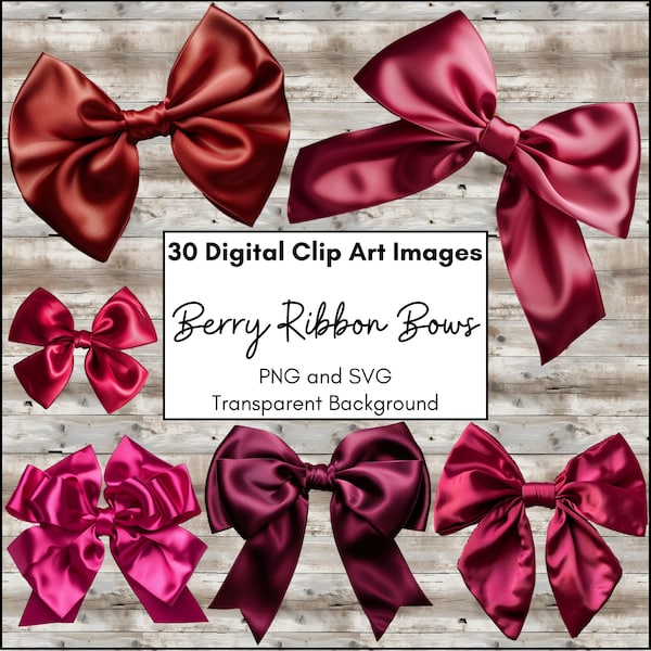Berry Ribbon Bows Digital Clip Art Bundle, Printable PNG and SVG files for Scrapbook Ephemera, Sublimation, Celebration, Birthday, Feminine