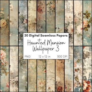 Dollhouse Paper, Haunted House Wallpaper, Floral Paper, Shabby Floral, Spooky Diorama, Grunge Paper for Crafts, Digital Paper Pack, Plaster