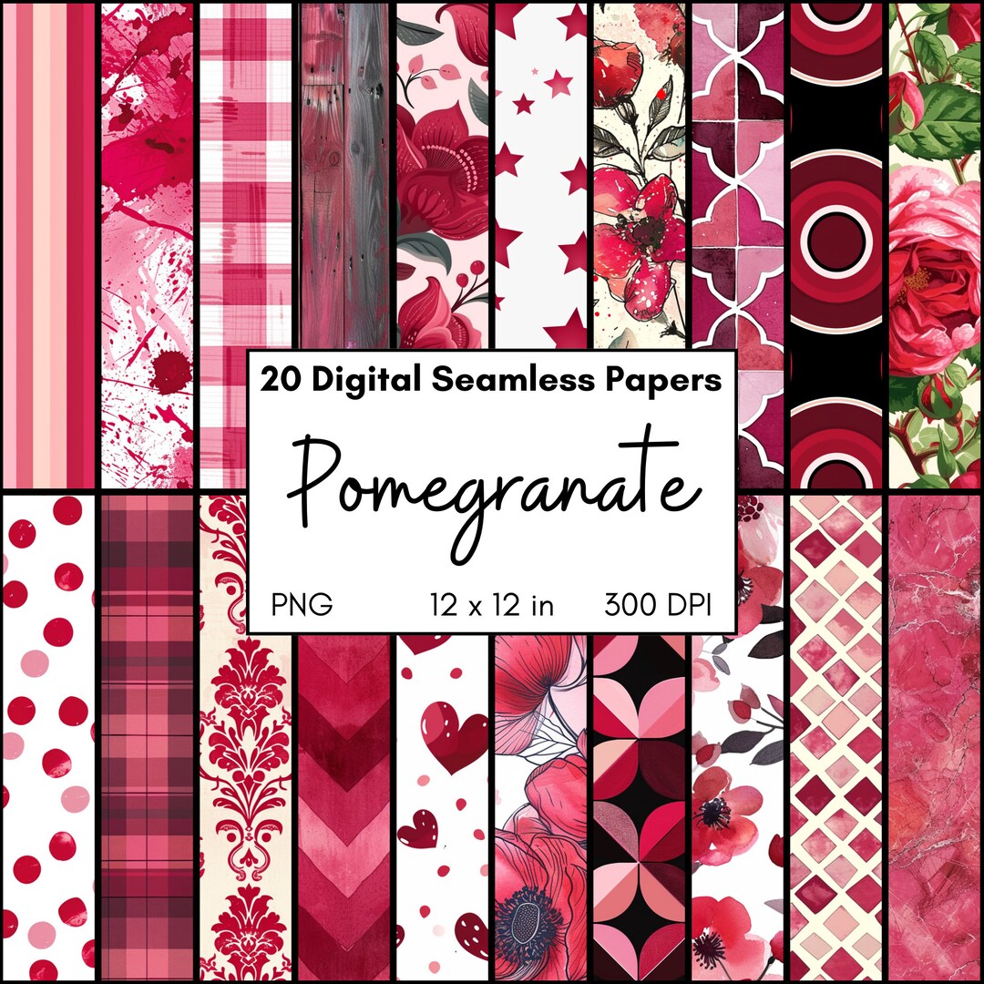Pomegranate Purple Digital Paper Bundle Seamless Repeating Png Polka