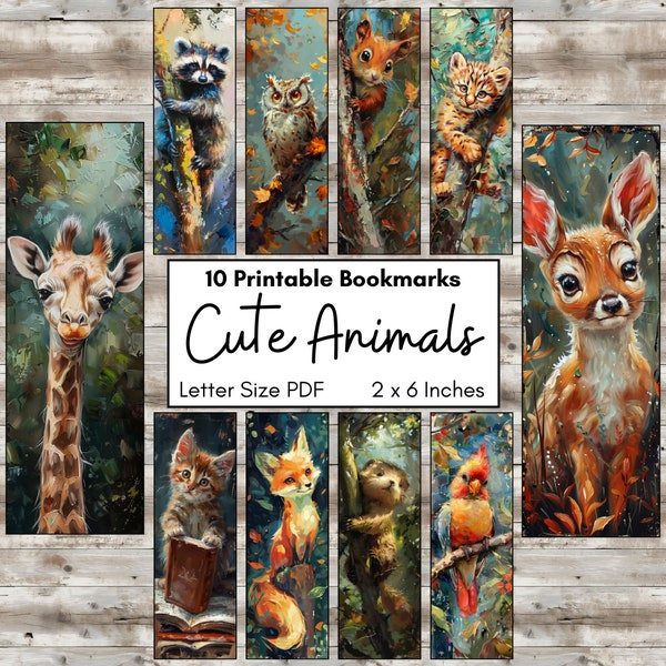 Cute Baby Animal Printable Bookmarks, Oil Painting Style Bookmark Set, Fun Unique Book Accessories Gift, Reader Giftable, Reading Aid, PDF