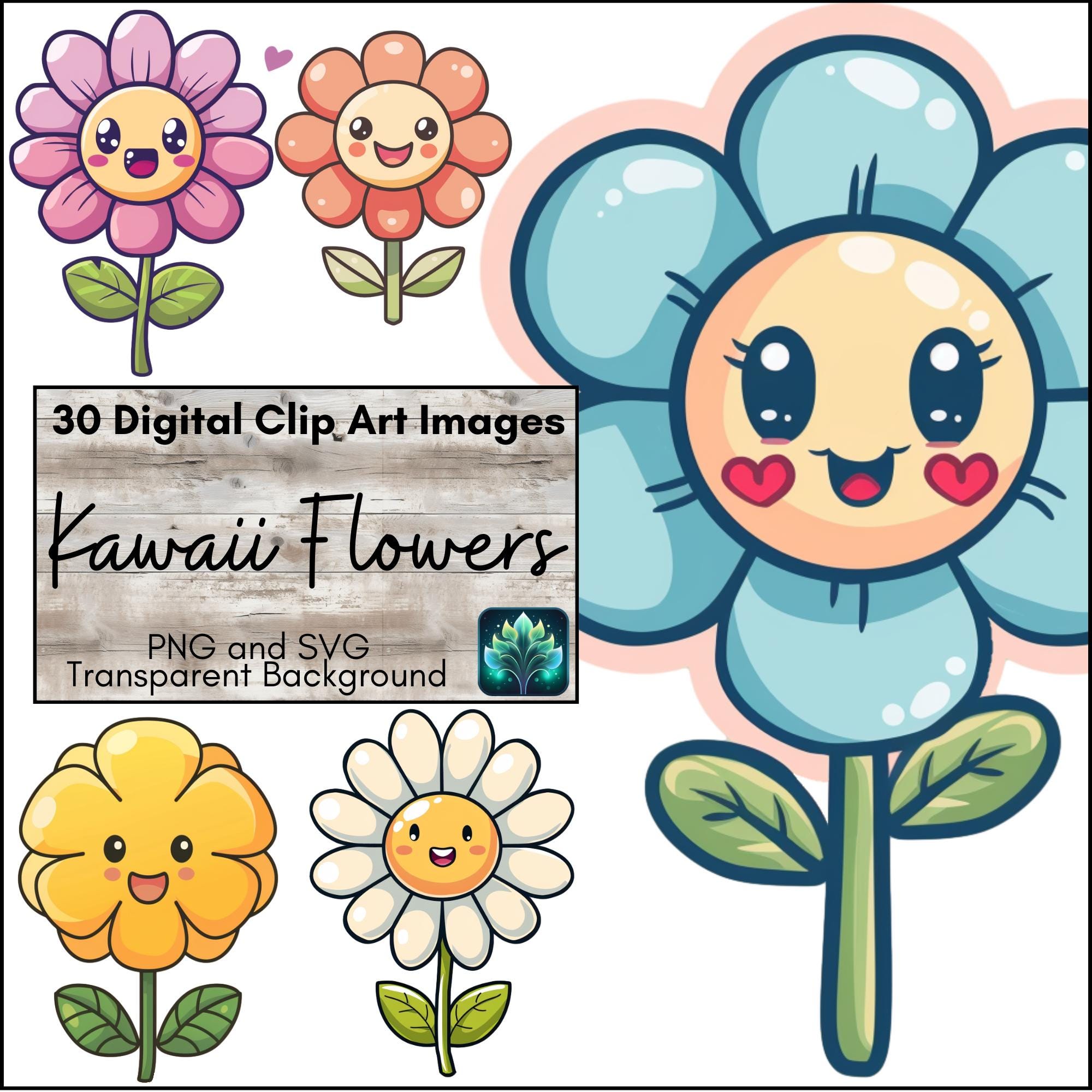 Cute Kawaii Flower Digital Clip Art Set Fun Cartoon Illustration Anime cute-kawaii-flower-digital-clip-art-set-fun-cartoon-illustration-anime
