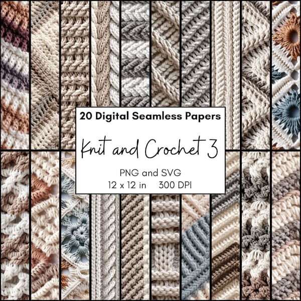 Digital Paper Pack Knit and Crochet Textures, Seamless Repeating Pattern Images, Background Pages for Fiber Art Posts, Journal, Scrapbook