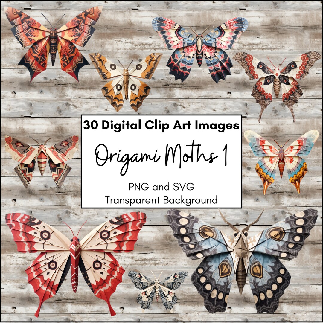 Digital Clipart Pack Origami Moth Images, Paper Folding SVG Clip Art ...