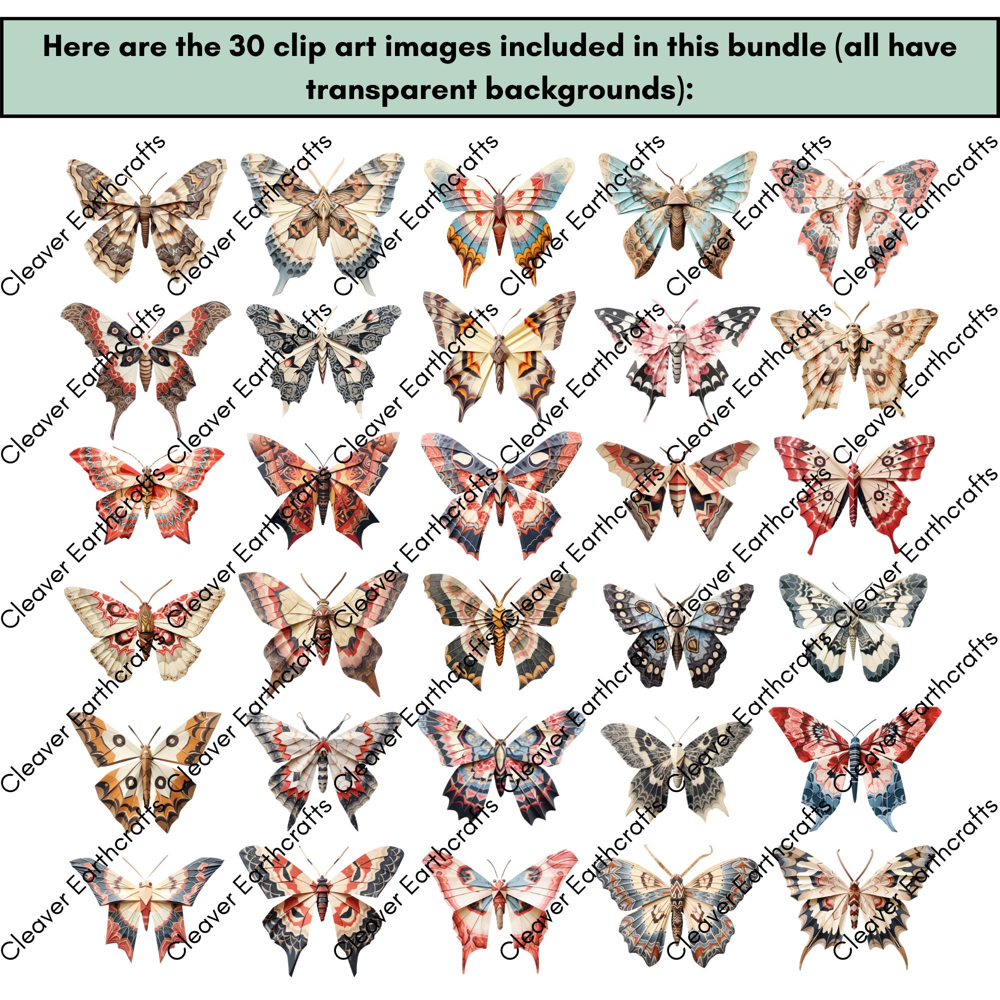 Digital Clipart Pack Origami Moth Images, Paper Folding SVG Clip Art ...