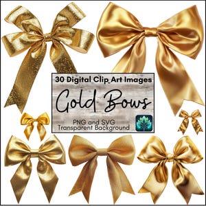 Gold Ribbon Coquette Bögen Clipart-Set, realistische Textur Clip Art, PNG und SVG-Datei für digitales Scrapbooking, Druck zu Hause für die Kartenherstellung