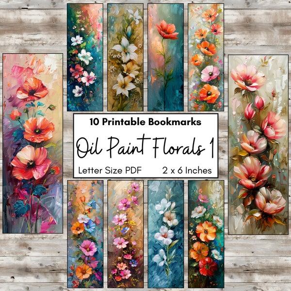 Floral Bouquet Oil Painting Style Printable Bookmarks, Cottagecore Art Flowers Unique Book Lover Gift, PDF Printable File, Reader Giftable