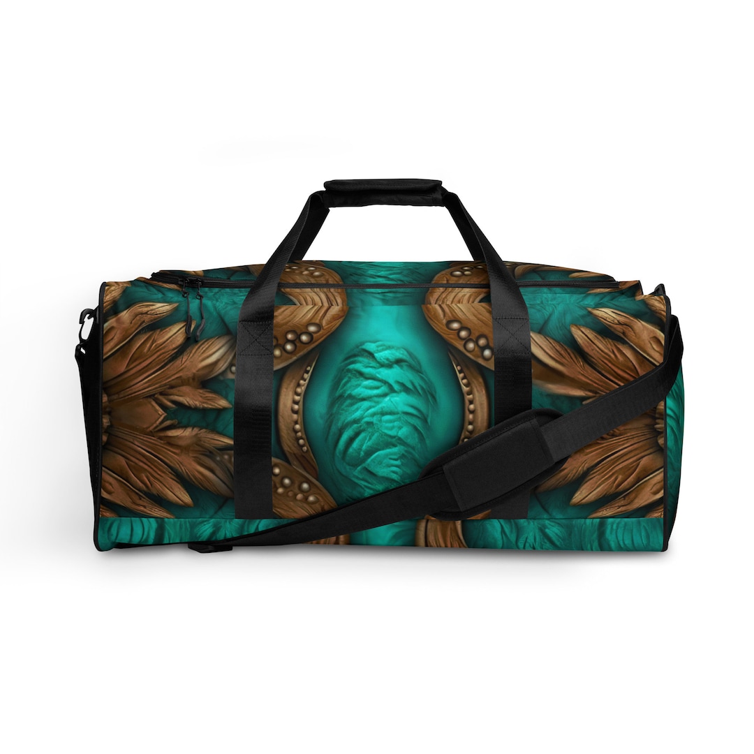 Cowhide Western Turquoise Duffle Bag, Country Western Travel Bag