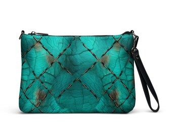 Cowhide Western Turquoise Crossbody bag, Yeehaw Boujee Wristlet, Cowgirl Purse, Country Handbag