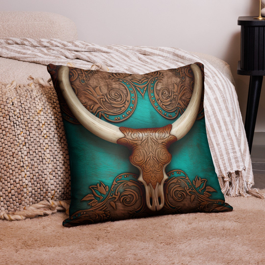 Yeehaw Boujee Western Throw Pillow, Longhorn Accent Pillow, Accent