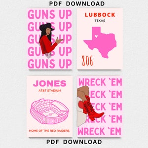 Lubbock, TX - Texas Tech University Pink Themed Wall Art Prints