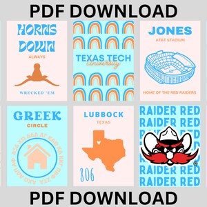 Lubbock, TX - Texas Tech University Blue/Orange Themed Wall Art Prints