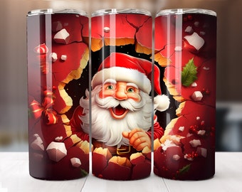 3D Santa Tumbler Wrap, 20 oz Skinny Sublimation Design, Instant Digital Download PNG Christmas Tumbler Wrap