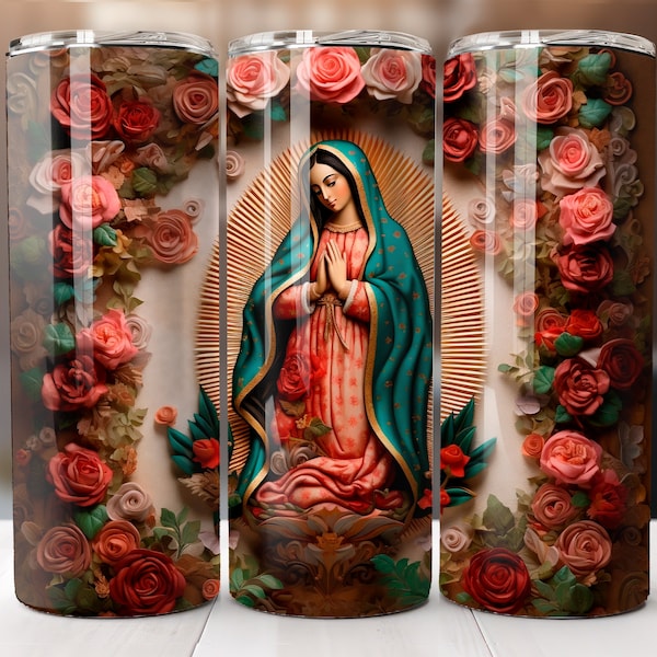 Virgen de Guadalupe Tumbler Wrap, 20 oz Skinny Sublimation Design, Instant Digital Download PNG Lady of Guadalupe