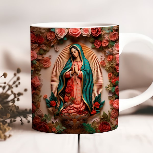 Virgen de Guadalupe Mug Wrap, 11oz and 15oz Sublimation Design, Instant Digital Download, Christian Mug Wrap