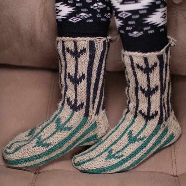 Handmade Sheep's Wool Socks 100% Natural Ethnic Design