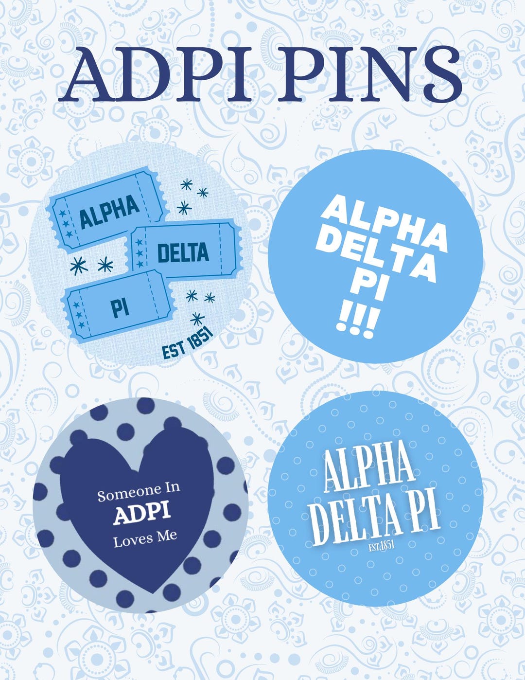 ADPI Sorority Button Pin Set (4 Pack) — Handmade 2.25” Pins - Etsy