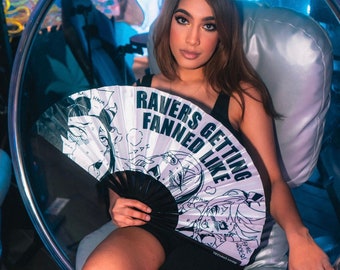 Ravers Getting Fanned Like- Festival Hand Fan With Holster- Rave Accessories- Clacking fan- Rave Fan- Anime Fan- Hand Fan- EDC