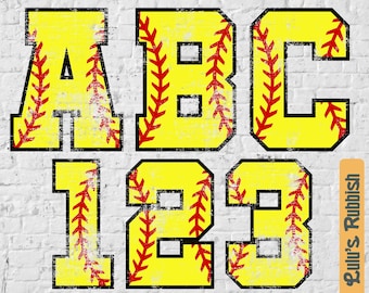 Softball League Distressed Alphabet digital download, Softball Alphabet PNG Design Digital Download, Digital Alphabet Art, Grunge Alphabet