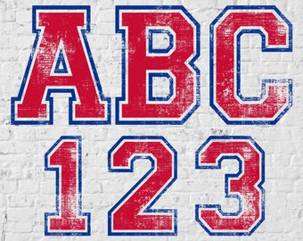 Varsity Distressed Alphabet Set png, Red & Blue Alphabet Set, png files Alphabet Letters, Digital Art