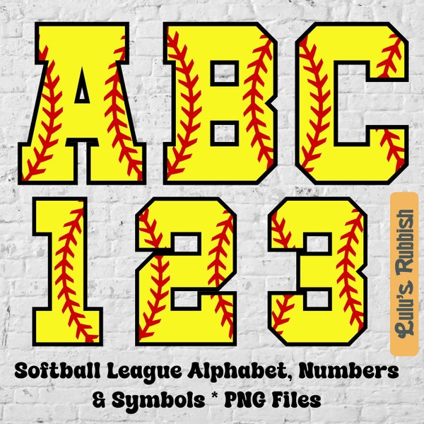 Téléchargement numérique de l'Alphabet de la ligue de softball, Téléchargement numérique de l'Alphabet de softball PNG Design, Art de l'alphabet numérique