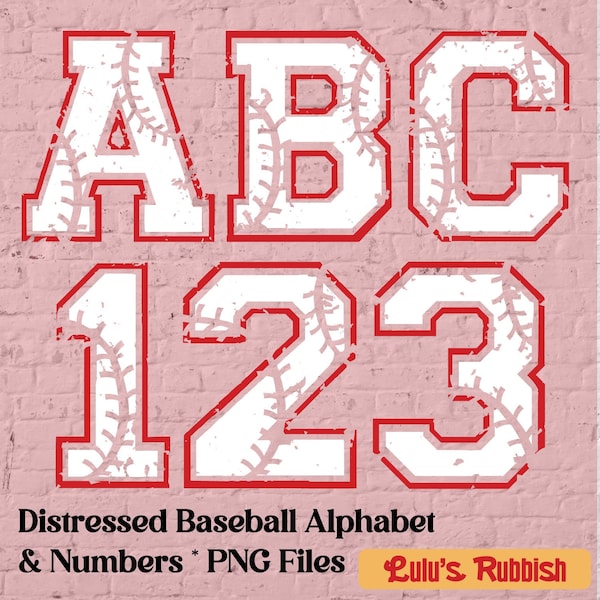 Baseball Alphabet Distressed digital download, Softball Alphabet PNG Design Digital Download, Digital Alphabet Art