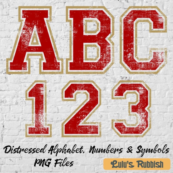 Varsity Distressed Alphabet Set png, Red & Old Gold Alphabet Set, png files Alphabet Letters, Digital Art