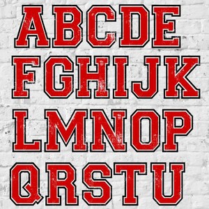 Varsity Distressed Alphabet Set, Red & Black PNG Files (Digital Art)