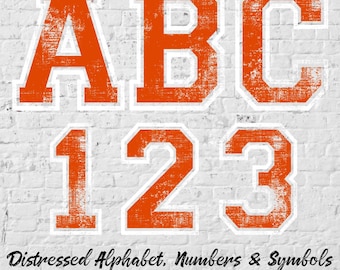 Varsity Distressed Alphabet Set png, ORANGE & WHITE Alphabet Set, png files Alphabet Letters, Digital Art
